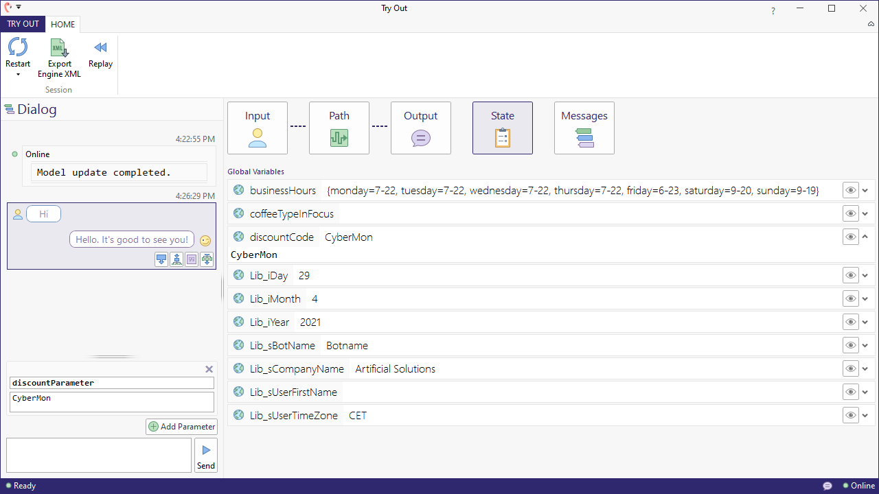 test input parameters
